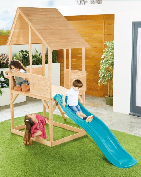 tp wooden playhouse with slide